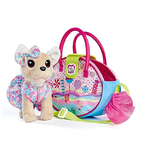Simba- Chi Chi Love Sweetest Candy, Perro Chihuahua de Peluche, en Bolso de Caramelo con Colgante Sorpresa, con Asas, 20cm, A Partir de 3 Años (105890001)