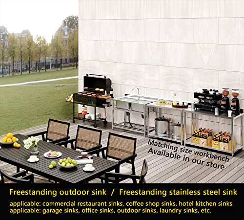 Freestanding Stainless Steel Sink, Commercial Restaurant Sink, Large Double Bowl Sink, Outdoor Sink, For Business Restaurant, Cafe, Bar, Hotel, Garage, Laundry Room, Outdoor, W43” × D25.2” × H33.5” #TOP6