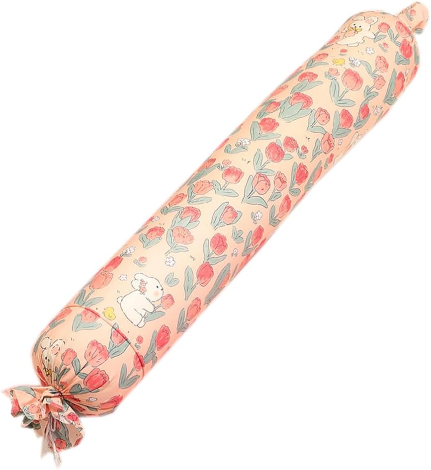 Cotton Soft Cylinder Bolster Pillow Side Sleeping Long Body Bolster Pillow Bed Neck Cushion Round Cervical Roll Pillows (Tulip, 120×22cm/47.24"×8.66")