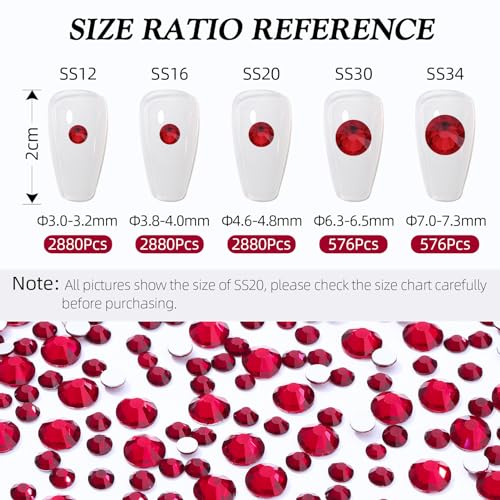 Image of Siam Flatback Rhinestones, Glass Rhinestones for Nail Art and Craft, Glue Fix, Loose Crystal Gemstones(Siam, SS30, 576pcs, 6.4-6.6mm)