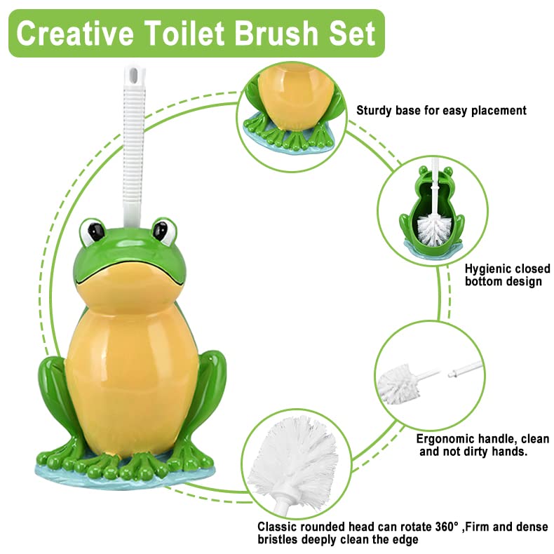 Image of Toilet Brush with Ventilated Drying Holder,Flexible Toilet Bowl Brush Head with Silicone Bristles,Frog Shaped Toilet Brush, Compact Size Toilet Brush with Holder for Storage and Organization