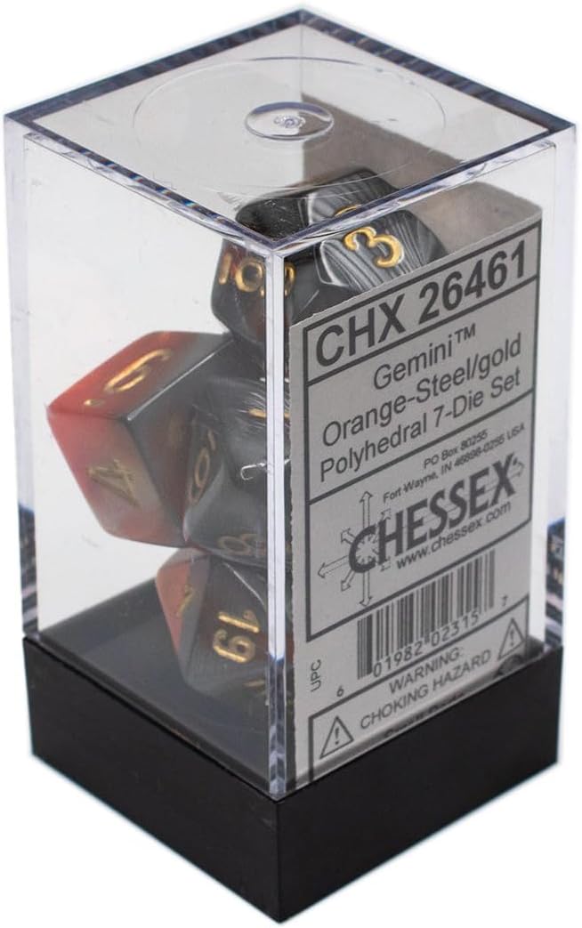 Chessex CHX26461 Dice-Gemini Orange-Steel/Gold Set