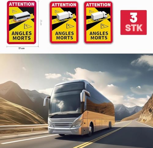 Gykutix 3 Stück Auto Toter Winkel Magnet Aufkleber Frankreich 25 x 17cm Angles Morts Magnet Wohnmobil Hinweiszeichen Schild Frankreich Attention Angles Morts Magnet Aufkleber Frankreich LKW Bus