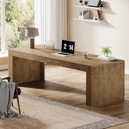 Image of Tribesigns 79-Inch Extra Long Desk, Two Person Double Desk for Home Office, Wooden Long Computer Desk Writing Table for Office, Natural Oak