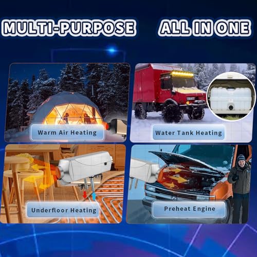 Image of 8KW Diesel Parking Heate 12V All-in-One Water - Air Heater with LCD & Dual Remote Control, Diesel Water Heater for 26 Gallon RV Water Tank Heating, Auto Temp Control, 9L Tank, for Car, Truck, RV