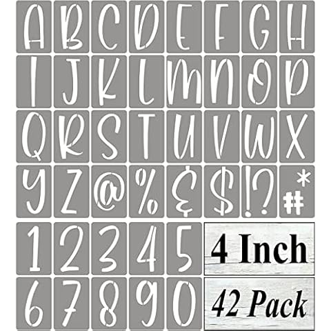 4 Inch Alphabet Letter Stencils for Painting - 42 Pack Letter and Number Stencil Templates with Signs for Painting on Wood, Reusable Letters and Numbers Stencils for Chalkboard Wood Signs & Wall Art Cover