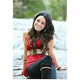 Vanessa Hudgens Big Smile on Rocks Leaning Back Outside 8 x 10 Inch Photo