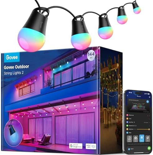 Govee Smart Outdoor String Lights 2, 144ft Outdoor Lights with Di...