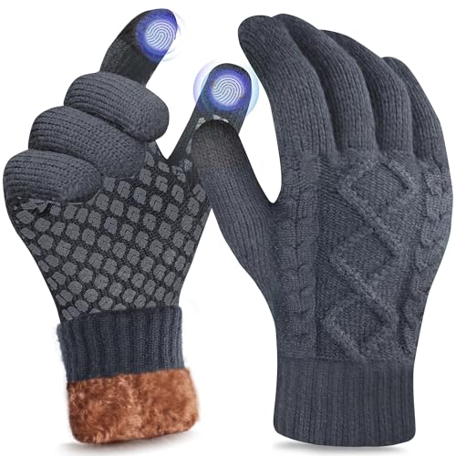 Origem Guantes Invierno Hombre termicos Mujer Guante Doble forro polar Lana Material de Punto tactiles, Guantes Estampados Bici Correr Aire Libre para Frio Conducir Deporte Dar Regalos