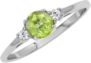 Petite Design Round Shape Gemstone Birthstone White Gold Plated or Yellow Gold Plated 925 Sterling Silver Solitaire Promise or Engagement Ring Jewelry for Women