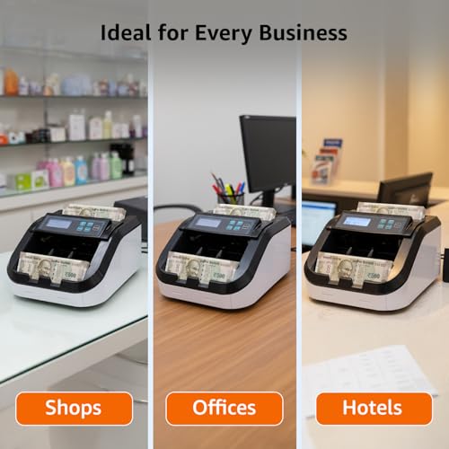 Image of Amazon Basics Note Counting Machine, 1100 Notes Per Minute Speed | UV /Magnetic /Infrared /Counterfeit Detector, Suitable for Counting Rupees, Note Counter with LCD Display, Value Counting