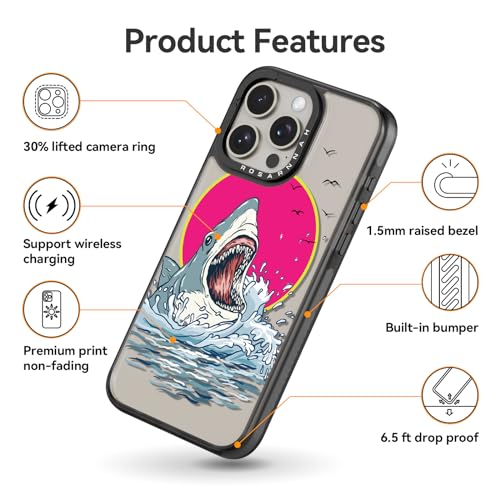 Coque requin iPhone 15 Pro Max esthétique mignonne et coque noire résistante - 5