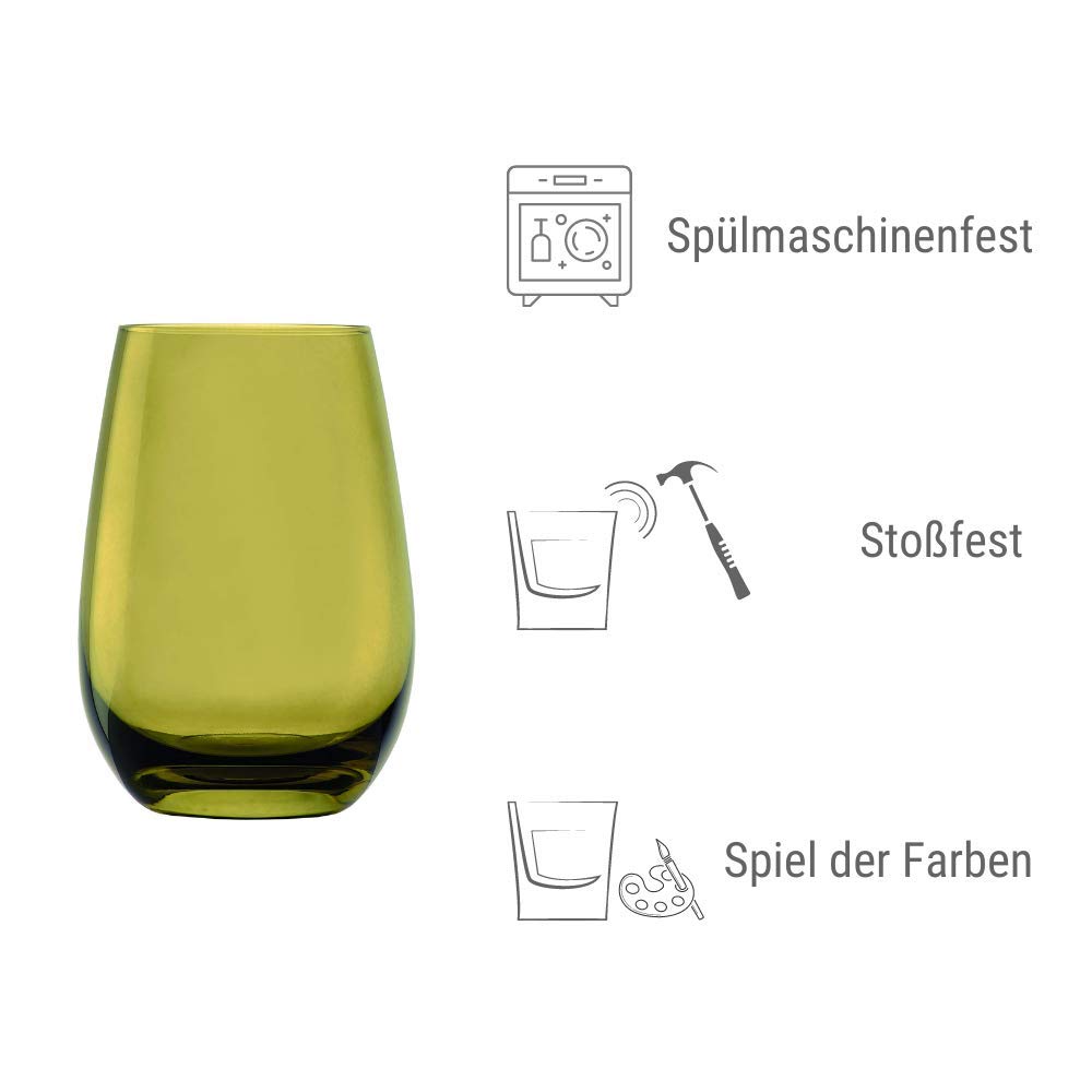 Stölzle Lausitz Wassergläser Elements Mediterraner Mix 6er-Set 465ml – Allroundgläser auch für Saft & Cocktails – Hochwertige Trinkgläser aus bleifreiem Kristallglas – Spülmaschinengeeignet & stoßfest