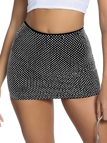 Women Black Diamante Strech Fitted Bodycon Mini Skirts