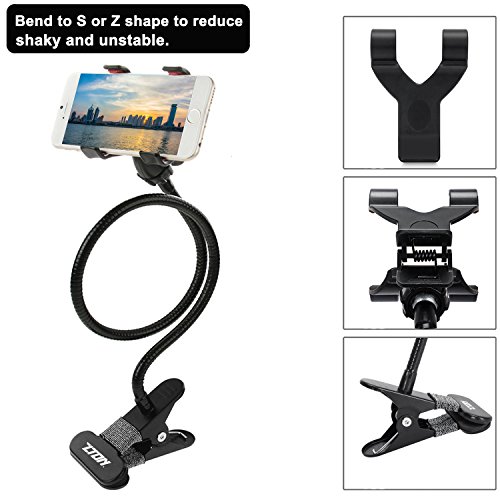 Metal-Enhanced Cell Phone Holder, ZTON Mobile Phone Stand, Lazy Bracket, Flexible Long Arms Clip Mount for iPhone, LG, etc.in Office Bedroom Desktop (Black)