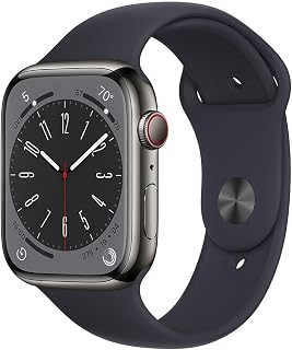 Apple Watch Series 8 (GPS+Cellular, 45MM) Graphite Stainless Steel Case with Midnight Sport Band, M/L (Renewed)