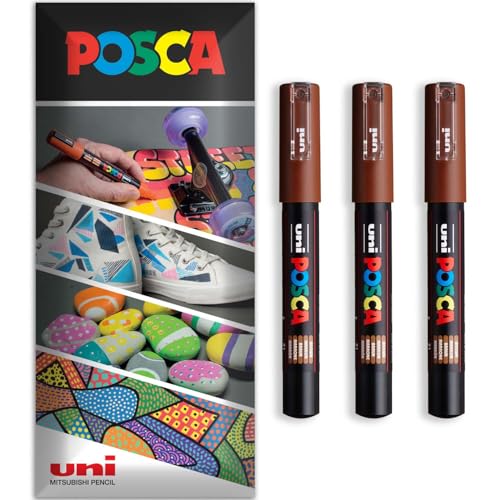 Posca Rotulador permanente a base de agua, multisuperficie, PC-1M, paquete de 3 bolígrafos en cartera (marrón)