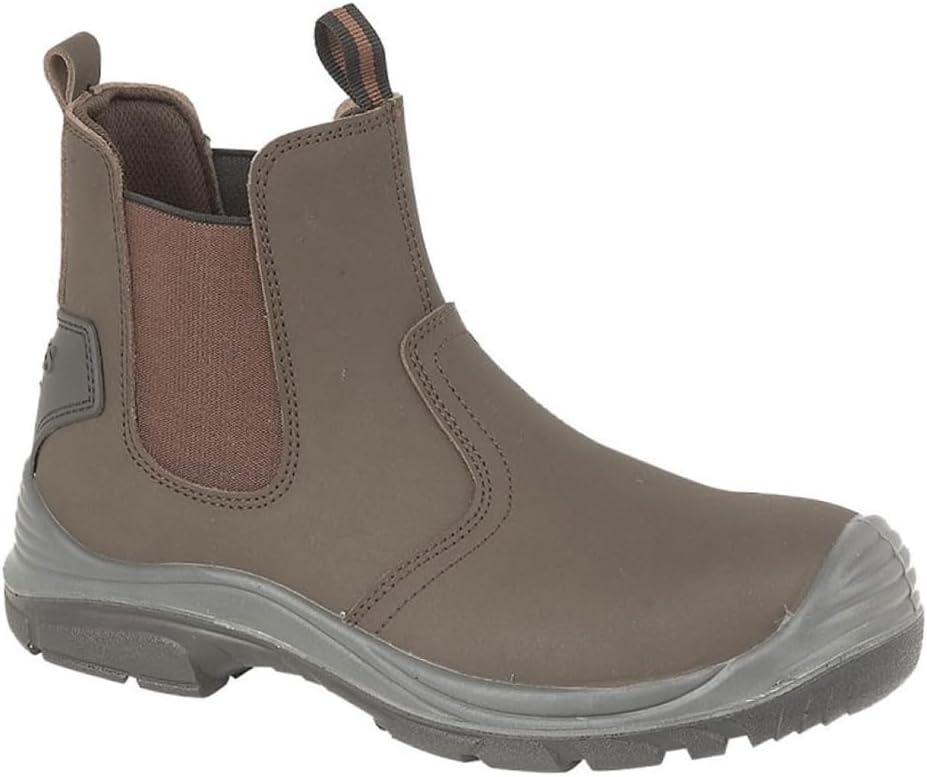 Mens Lightweight Leather Safety Steel Toe Slip On Twin Gusset Work Dealer Boots Shoes