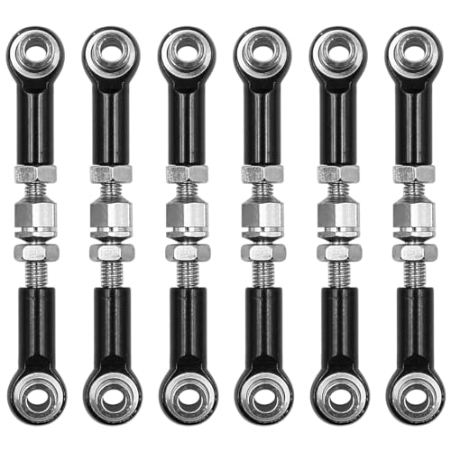 NUZAMAS 6Pcs 47mm Metal Adjustable Shock Absorber RC Car Turnbuckle RC Pull Rod Aluminum Alloy Turnbuckle Rod Linkage Set for 1/10 RC Car Buggy Tourning Car Black