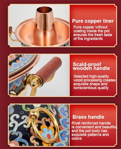 Olla china de cobre para una persona con diseño Cloisonné miniatura 5