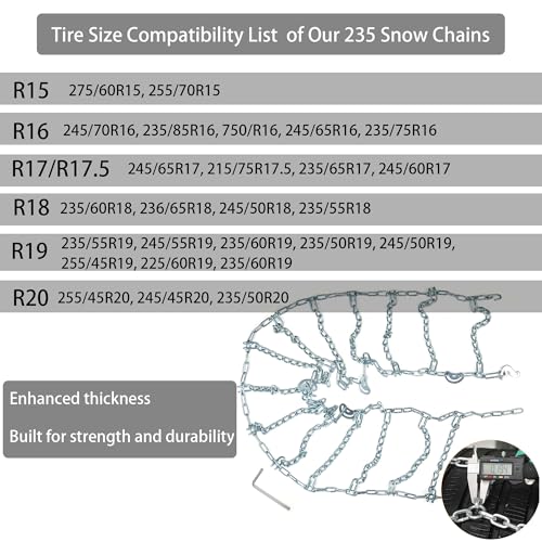 Snow Chains, Thickened and Wear-Resistant High Carbon Steel Anti Slip Tire Chain for Light Truck, Pickups, and SUVs, Qick Easy Installation Tire Traction Chain, Set of 2 (235) by KESHIDUN - Used condition - Image 3
