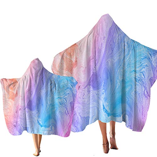 Sleepwish Modern Pastel Tie Dye Hooded Beach Towel Colorful Marble Hooded Towel Wrap Blue Purple Modern Kids Teens Girls Trendy Bath Pool Beach Swim Pool Cover Up (Kids, 1 Piece) #TOP1