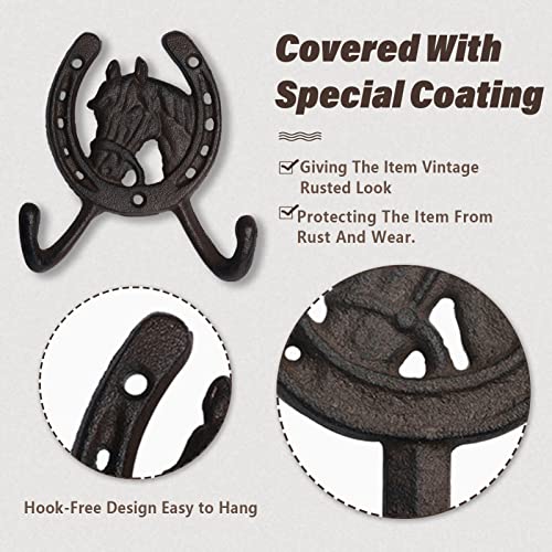 Wisging 3 Pcs Vintage Rustic Cast Iron Horse Design Wall Hooks Coat Hooks Rack, Decorative Wall Mounted Antique Shabby Chic Metal Home Bath Room Towel Coat Hooks #TOP5