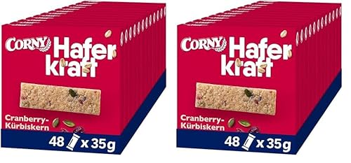 Haferriegel Corny Haferkraft Cranberry-Kürbiskern, Vollkorn & Vegan, 48x35g (Packung mit 2)