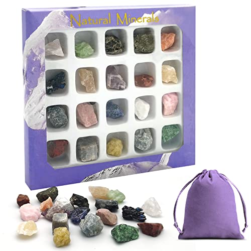 Obidodi 20 Gemstones Chakra Crystals Stone Set, Natural Crystals and Gem Stones Set for Kids, Crystals for Beginners, Reiki Healers and Yoga Practioner Anxiety Relief Meditation Relaxation (01)