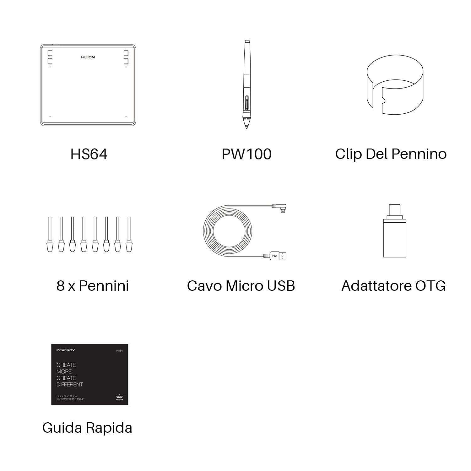 HUION HS64 Tavoletta Grafica con Penna a Pressione 8192 Senza Batteria con Pressione a Quattro Tasti Supporta il Sistema Operativo Android 6.0, Windows e MacOS