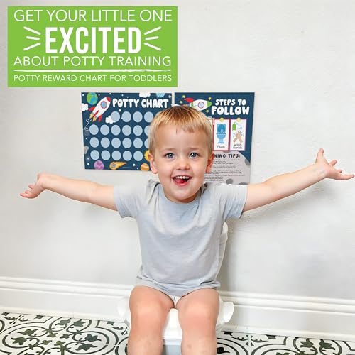 Image of Hadley Designs Potty Training Chart for Toddlers Boys -10 Sticker Potty Chart for Toddlers Boys, 8.5x11 inch Potty Training Sticker Charts for Toilet Success, Space Toddler Reward Chart for Kids