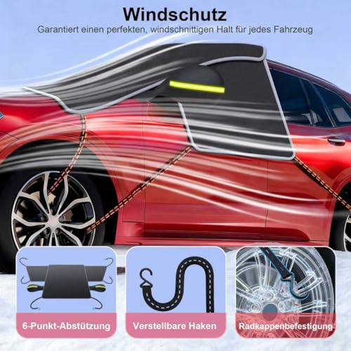 2025er Version Frontscheibenabdeckung Winter, 600D Wasserdichte & Eis Schnee Windschutzscheibenabdeckung Auto, deckt Seitenscheiben & Türgriffe ab, 360° Reflektorstreifen Auto Abdeckung für Pkw, SUV