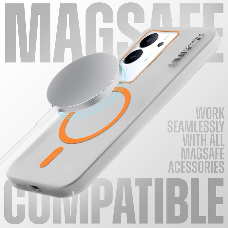 Image of Mr. Case Back Cover for Vivo V29 5G Elegant Frosted White Translucent Back | Only Compatible with Wireless Magnetic Accessories | Anti-Scratch Shockproof Phone Case - Orange