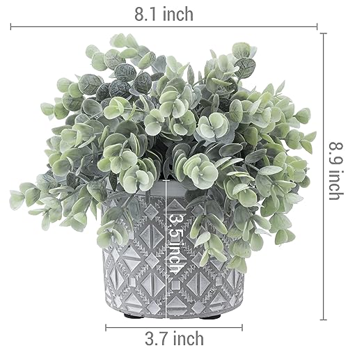 MyGift Artificial Eucalyptus Plant in Modern Gray Concrete Pots with Geometric Embossed Pattern (1, Grey) - Image 3