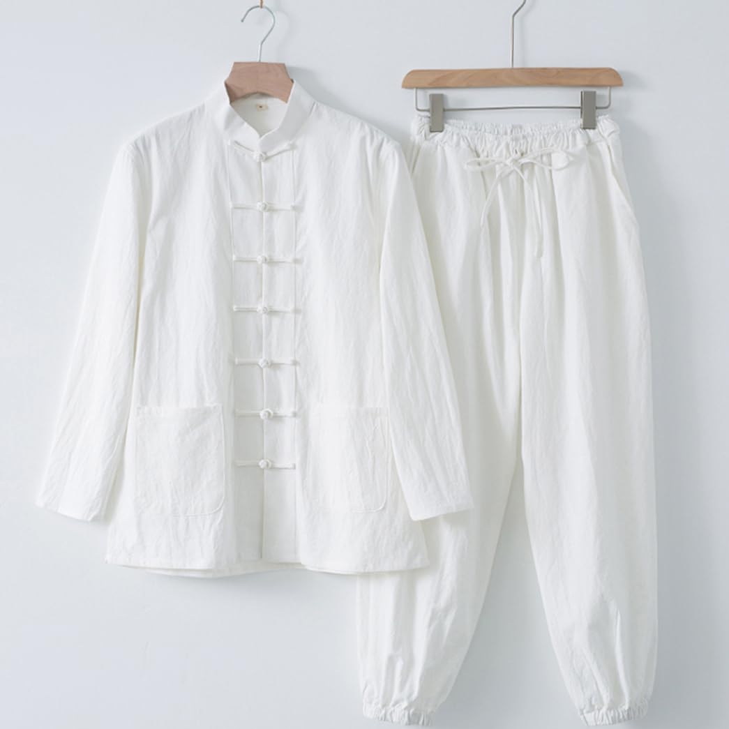 ZHOUXIAO Baumwollwäsche Tai Chi Uniform Männer Kung Fu Kleidung Langarm chinesische traditionelle Kleidung, großer Tanganzug Hanfu Hosen Jacken Kampfkunstanzug Meditation Kle blue-M