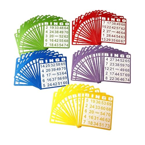 Vdaxvme 5 colores reutilizables tarjetas de juego de bingo gruesas hojas de cartón ideal para actividades grupales eventos centros de ancianos tarjeta de bingo de cartón pesado