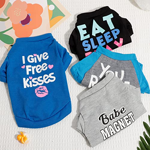 4 Pieces Dog Shirt, Summer Dog Clothes For Small Dogs Boy, Funny Printed Cool Dog Clothes For Male Dog Cute Pet Puppy Tshirts Clothing Outfits,Cat Apparel,For Teacup,Chihuahua,Yorkie,Small,Blue #TOP6