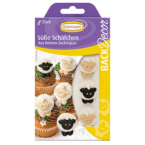 Bild von Günthart BackDecor süße Schäfchen | Schafe aus Zucker | essbare Dekoration für Süßspeisen | geeignet für Kuchen und Cupcakes | Scharfe mit dunklen und hellen Köpfen