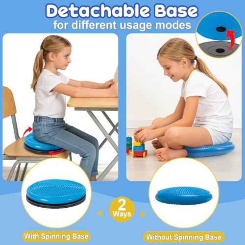 Image of Wiggle Seat Cushion,Fimeetoy Sensory Spinning Chair,ADHD Tools for Kids,Flexible Seating Classroom & Home,Inflatable Wobble Balance Disc-Blue