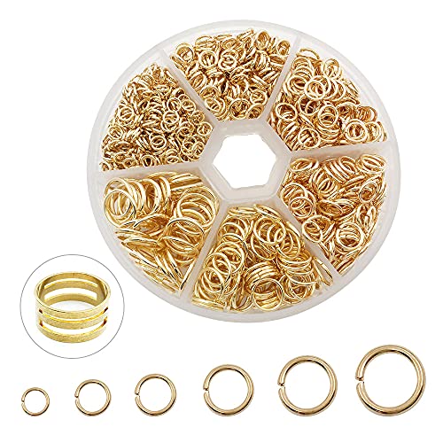 1500個 ミックス6サイズ オープンジャンプリング 4mm 5mm 6mm 7mm 8mm 10mm ジャンプリング ジュエリーキーチェーン アクセサリー作成用アクセサリー ジャンプリング開閉ツール1個 収納ボックス1個 (KCゴールド)の商品画像（Amazon）