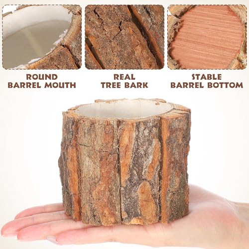 Image of Wooden Vase for Centerpieces, 6 Pack Wood Flower Vase Rustic Tree Stump Planter Pots, Wooden Bark Flower Bucket for Wedding Farmhouse Christmas Table Decor, Round Bark Stump Pots - 3.6x3.6x3 inch