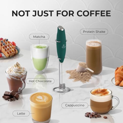 Image of Zulay Kitchen Powerful Milk Frother Wand With Duracell Batteries - Ultra Fast Handheld Drink Mixer - Electric Whisk Foam Maker for Coffee, Lattes, Cappuccino & Matcha - Triple Whisk - Moss Green