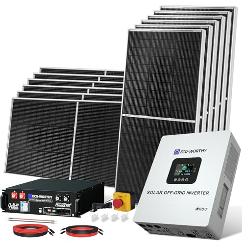 ECO-WORTHY 5KW Off Grid Solar System Complete Kit 12PCS 195W Mono Solar Panel (2340W) +1 * 48V 5KW Off-Grid Inverter + 1 * 51.2V 100Ah Server Rack Who
