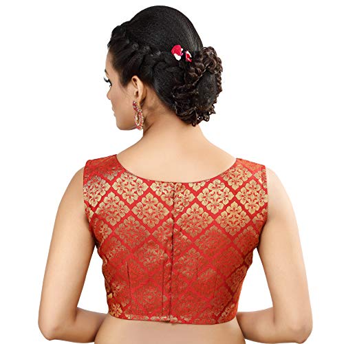 Image of Madhu Fashion Womens Banaras Brocade Readymade Stitched Sleeveless Saree Blouse