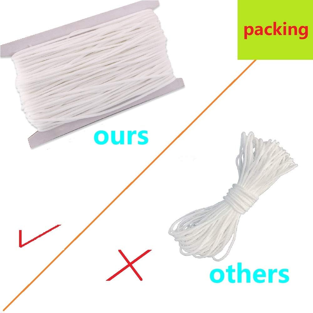 1/8 Inch Elastic Band for Earloop Cord 50 Yards Elastic String, White Braided Elastic Strap Ear Loop Cord Stretchy Ear Tie Rope Handmade String for Sewing