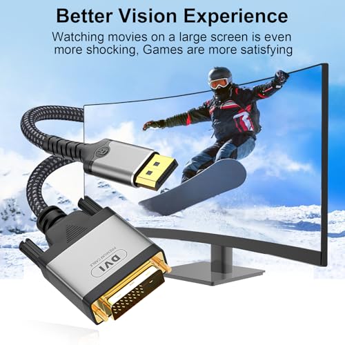 DisplayPort na DVI kabel 2 m, 4K 30 Hz Display Port do DVI-D 24+1, podwójnie pleciona linka nylonowa, obudowa ze stopu aluminium, pozłacana wtyczka, kabel DP na DVI do komputera, DVD, HDTV, projektora