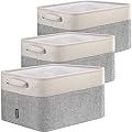 BALEINE 3 Pack Fabric Storage Bins for Shelves, Linen Storage Baskets for Organizing, Decorative Closet Bins for Clothes, Home (Grey, 15"x11"x9.5")