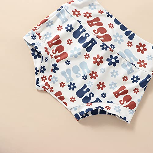 3Pcs Baby Girl 4Th Of July Outfit Strap Sleeveless Usa Tank Top Romper Flower Shorts Headband Set Patriotic Outfit (A-White, 3-6 Months) #TOP6