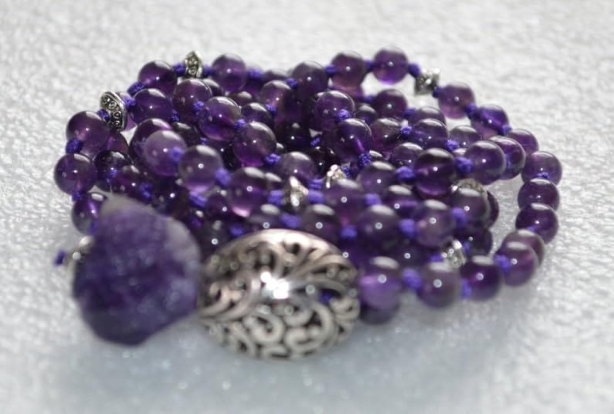 Natural Amethyst 108+1 Beaded Handmade Prayer Mala Necklace