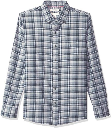 Goodthreads Men's Slim-Fit Long-Sleeve Plaid Brushed Heather Shirt, Grey Navy, Medium